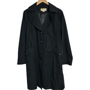 Michael Michael Kors Black Water Resistant Polished Cotton Trench Rain Coat SZ L